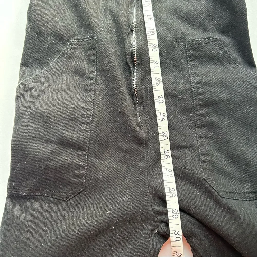 Nasty Gal Black Denim Jumpsuit Womens Medium Wide Leg Utility Romper - Picture 8 of 9